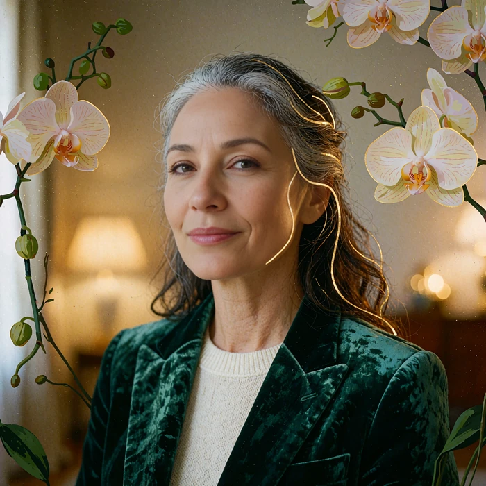 Portrait of a Sweetnlively member in a deep green velvet blazer sharing an anonymous dating success reflection